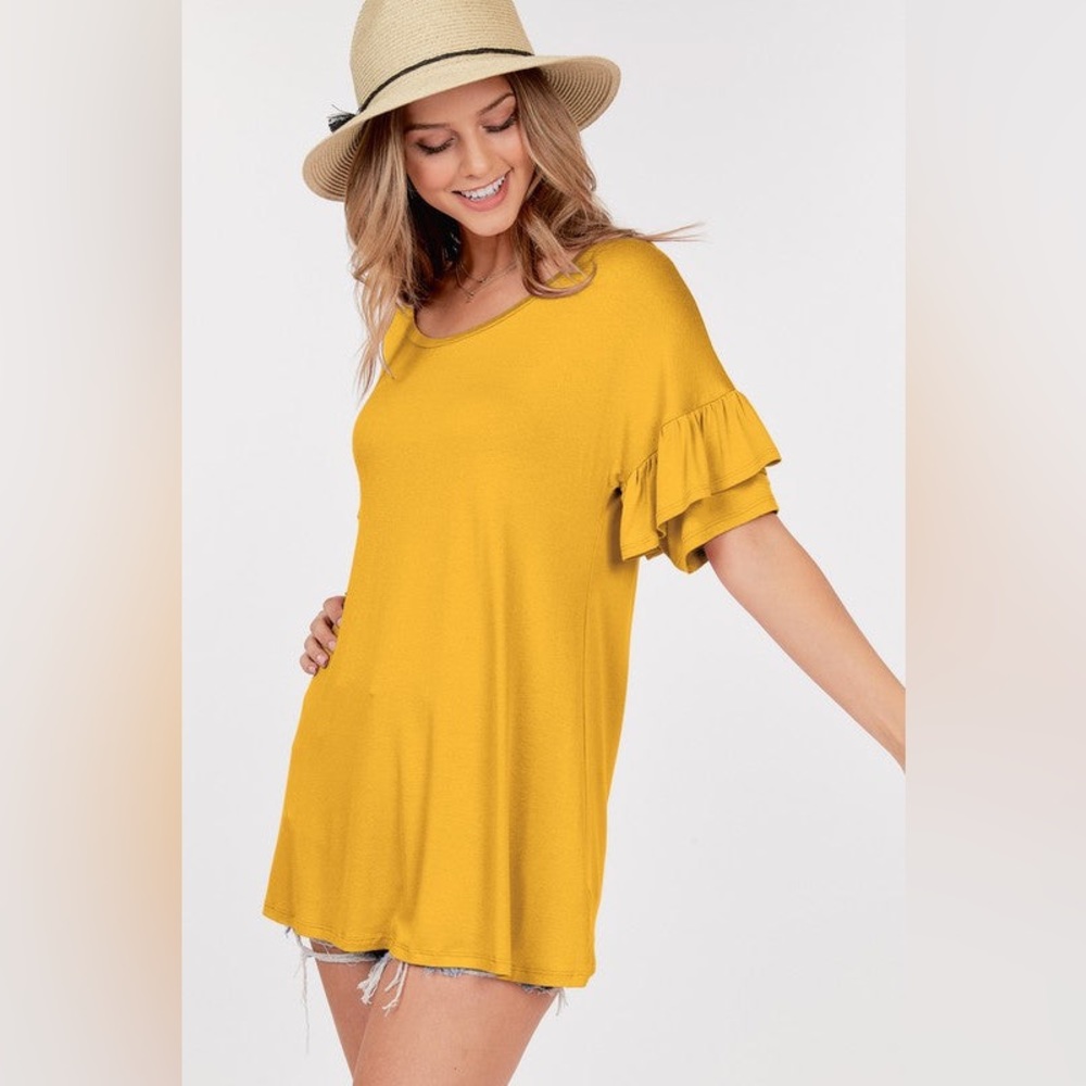 - Ruffle Sleeve Jersey Top